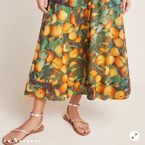 Maeve Green and Orange Fruit-Print Midi Skirt